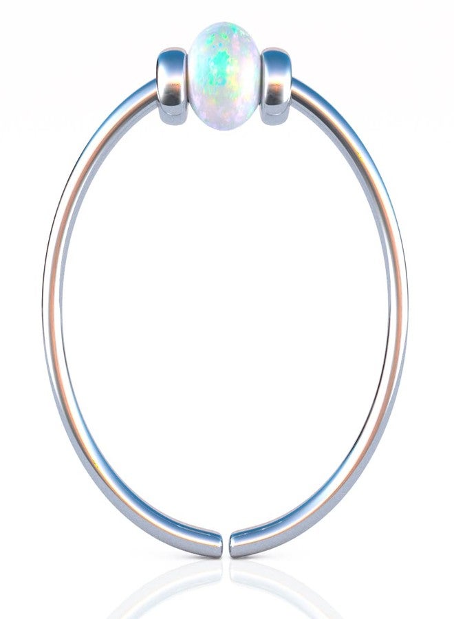 BILIBOOM 925 Sterling Silver Nose Ring Hoop - Thin 24G 7mm Opal Nose Piercing for Women - Dainty White Opal Nose Hoop for Sensitive Skin - Handmade Minimalist Silver Nose Jewelry Gift Ready - Image 3